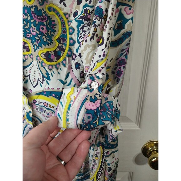 Talbots Woman L Shirt/ Tunic Roll Tab LS Collared Button Paisley Retro Boho Work - Picture 6 of 10
